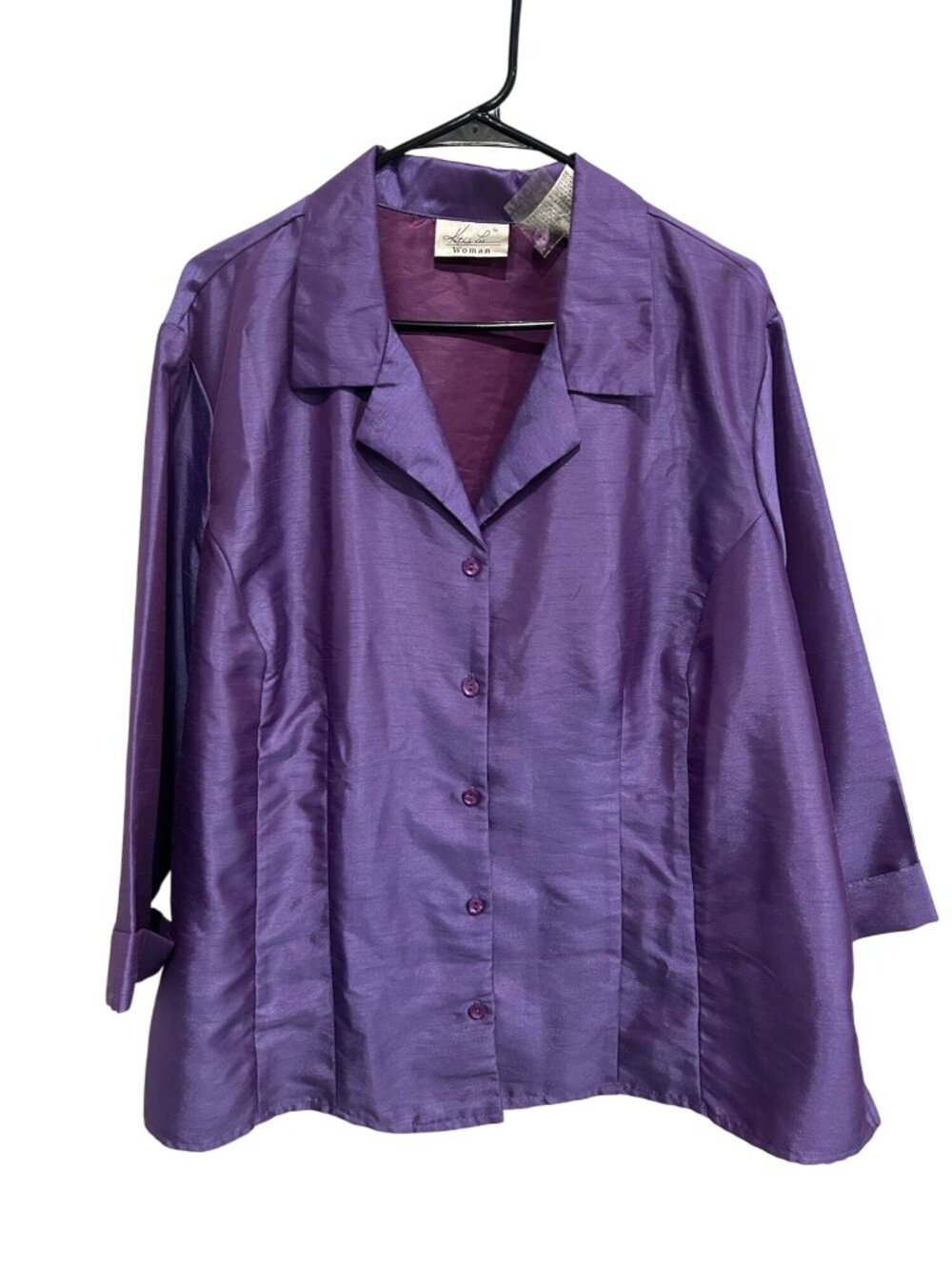 Kathie Lee Woman 22W/24W Lilac Shantung Blouse Button Front Retro Minimalist NWT